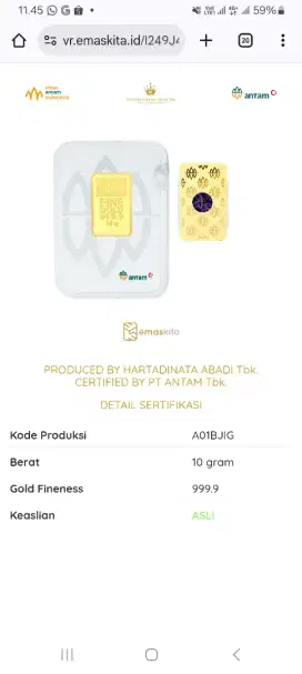 Emas Antam 10 Gr Emaskita 2025