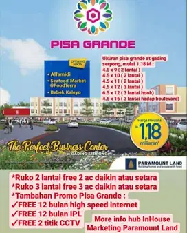 RUKO 2 LANTAI DI GADING SERPONG PISA GRANDE DEKAT TOL DAN PUSAT BISNIS