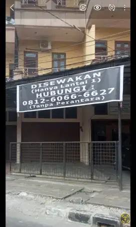 Disewakan Ruko 1 (Satu)  Tingkat  Strategis (Hanya Lantai 1 Saja)