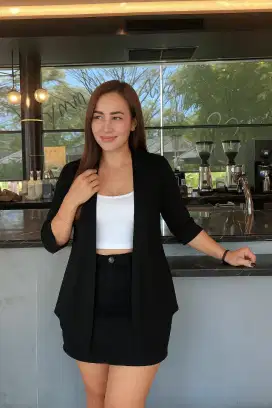 Outer Hitam Wanita Cute & Chic – Cardigan Lengan 3/4 Kekinian