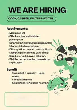 Cook, cashier, waiters
