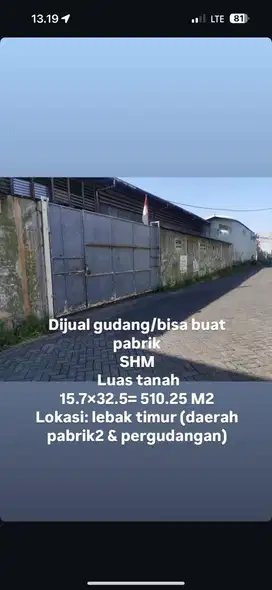 Dijual Murah Gudang Lebak Timur