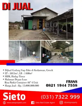 DiJual Gudang Siap Pake di Kedamean, Gresik