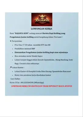 Lowongan Kerja Barista Kopi keliling Bandung