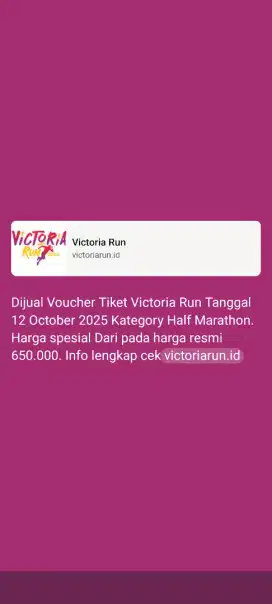 Dijual Tiket Victoria Run 12 Oct 2025 kategory HM