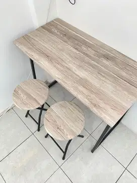 Meja Lipat set 2 kursi warna cokelat walnut brand informa store