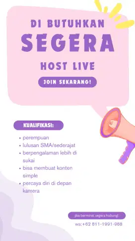 DI BUTUHKAN SEGERA HOST LIVE STREAMING