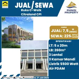 DISEWA Ruko terbaru Cwalk Citraland CPI