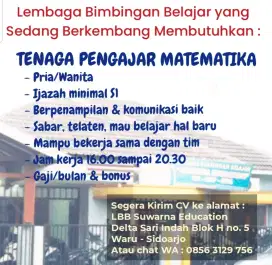 LOWONGAN ADMIN, MARKETING & GURU/TUTOR