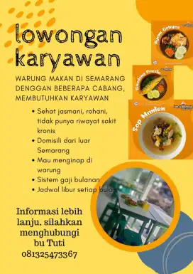 Karyawan untuk rumah makan di Semarang