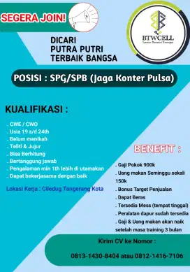 Loker staff Konter Pulsa+Agen Brilink