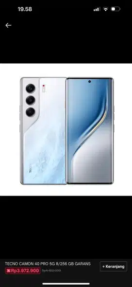 Tecno Comon 40 Pro 5G New Segel 8/256gb Glacier White