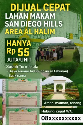 JUAL CEPAT! Kavling Makam San Diego Hills AL HALIM – Lokasi Strategis
