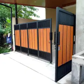 Pagar besi hollow model grc serat kayu