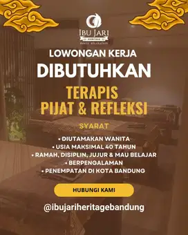 Dibutuhkan terapis pijat dan refleksi Berpengalaman wilayah Bandung