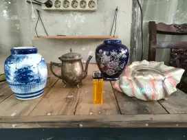 3 keramik tebal berat & 1 teko besi kecil