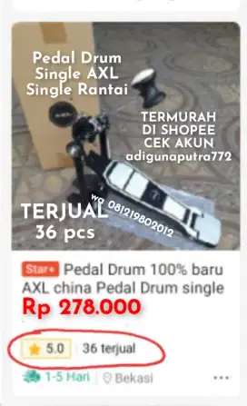 100%br Terlaris Termurah Pedal Drum Single AXL china