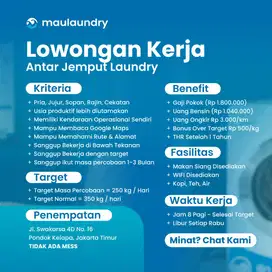 Lowongan Kerja (Loker) Laundry - Kurir & Cuci - Pondok Kelapa
