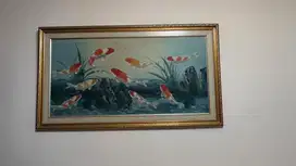 Lukisan oil painting 9 koi fish