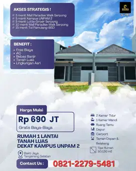 Rumah 1 lantai tanah luas siap huni di bakti jaya Tangsel