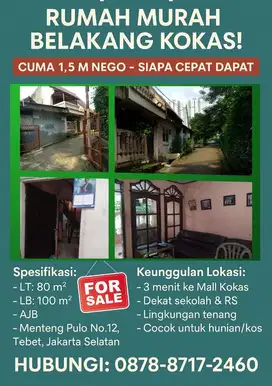 Dijual Rumah Strategis di Tebet, Jakarta Selatan