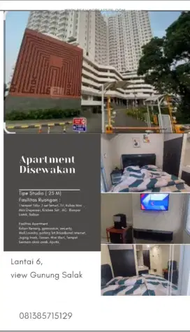 Disewakan apartment  Baru Tipe studio view Gunung