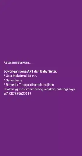 Lowongan ART & Baby Sister