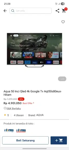 Ready stok tv aqua 50 inc google tv