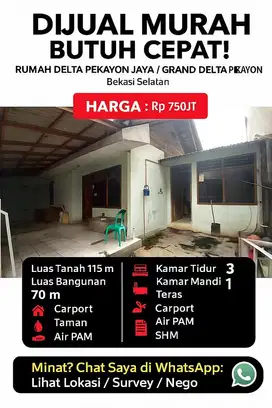 Di jual murah rumah butuh dana cepat di grand delta bekasi
