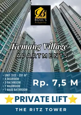 JUAL APARTMENT KEMANG VILLAGE - RITZ TOWER - PRIVATE LIFT