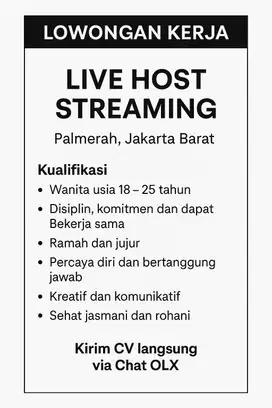 Lowongan kerja LIVE HOST