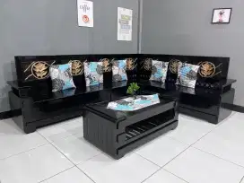 Sofa sudut jati hitam