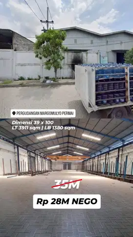 Dijual Gudang Margomulyo Permai Jalan Utama dekat Jalan Raya