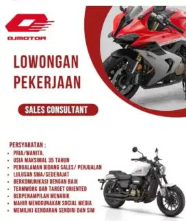 Di cari sales pria dan sales Conter untuk motor gede Qj motor
