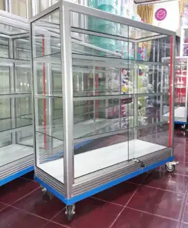 Etalase Panjang 1 Meter x 1 Meter Pake RODA BESAR & Kunci