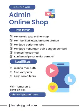 Di cari admin toko online segera