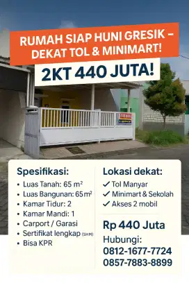 Rumah Siap Huni Manyar Gresik - Dekat Tol dan Fasum - Rp 440 juta