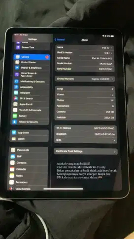 Ipad air 11 m2 256