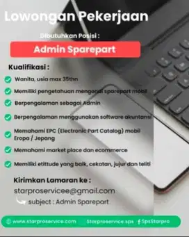 Dibutuhkan Admin Sparepart (retail)