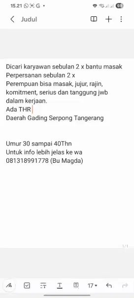 Cari freelance masak sebulan 2 x