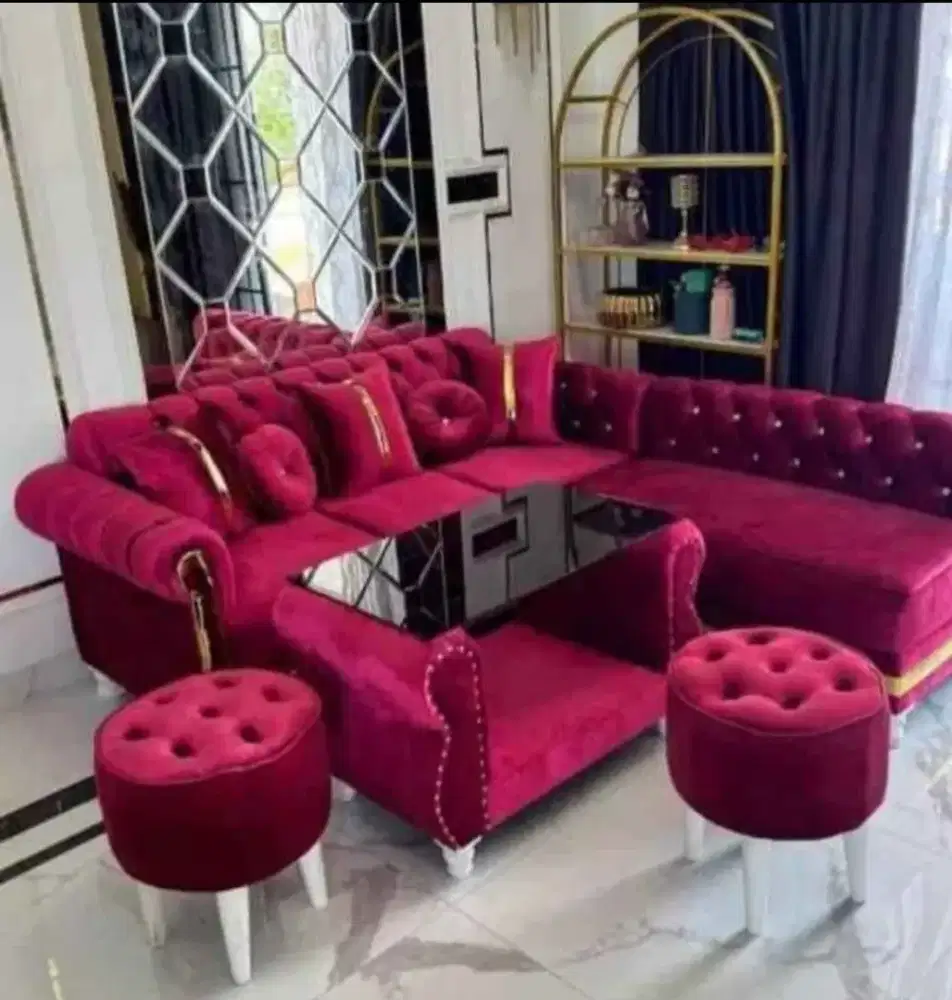 Sofa L kancing 2stool meja angsa