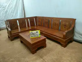 Kursi tamu sudut minimalis semut full kayu jati