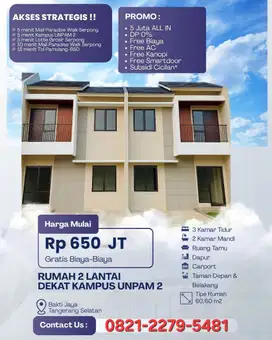 Hunian 2 lantai 650 juta di serpong Tangerang Selatan