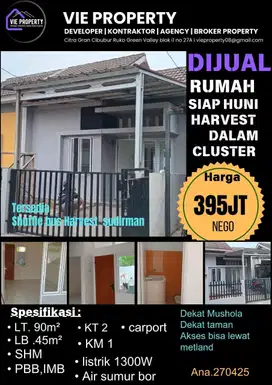 Di Jual Rumah Cantik Siap Huni Cluster Favorite. Harvest City Cibubur.