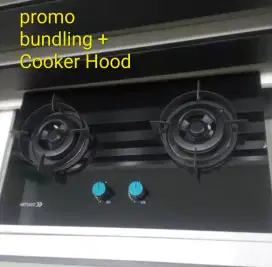 Kompor Tanam Gas Artugo 2 Tungku AH-2710 Bundling Cooker Hood