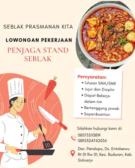 Lowongan Pekerjaan Penjaga Stand Seblak