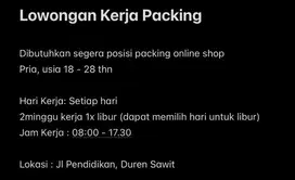 Lowongan kerja packing online shop laki laki jakarta timur