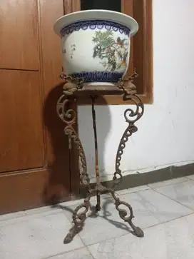 French Brass Pedestal Table Plant Stand 2 Tier Hollywood Regency satyr