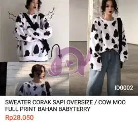 baju atasan lengan panjang sweater motif sapi cow mo