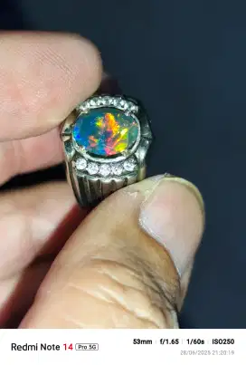 Batu kalimaya black Opal Ethiopia 1.10 carat ring perak memo mri